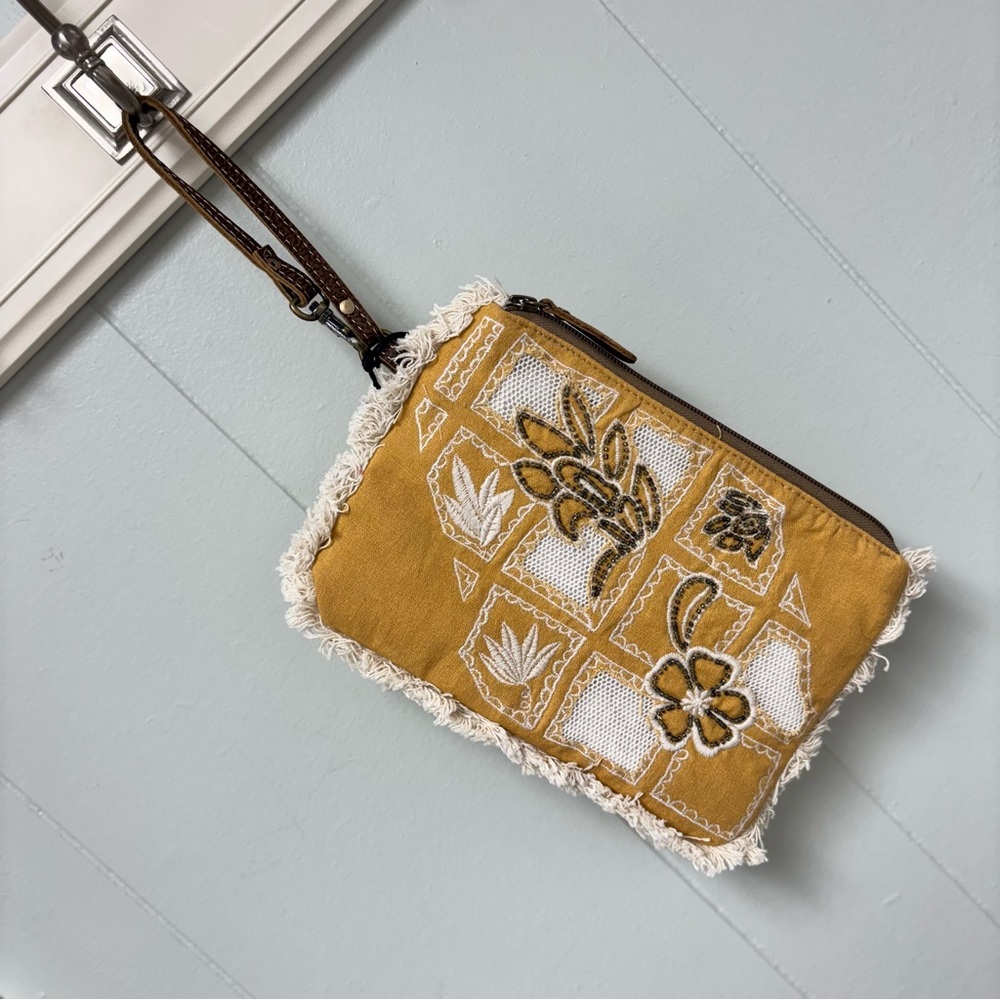 Myra Bag Amber Harvest Embroidered Pouch In Sunshine Tan Wristlet - Picture 7 of 7